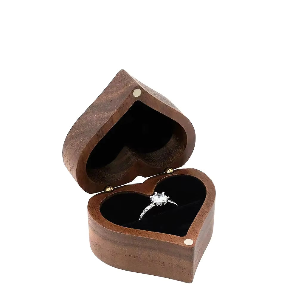 Wood Ring Boxes Jewellery Packaging Ring Box Wedding Engagement Ring Box Vintage Luxury Jewelry Heart Shaped Box