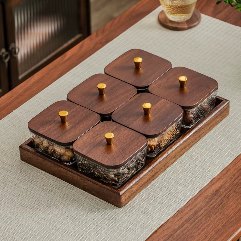 Walnut Eco-Friendly Wedding Creative Home Partition Dry Fruit Tray Plant Pattern Dessert Sugar Glass Bowl Fruit Plate Snack